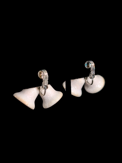 Vintage Sparkly Snowy White Silver Bells and Holly Earrings