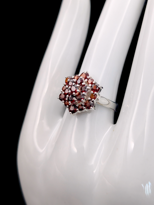 Vintage Pranda Cluster Genuine Thai Garnet Sterling Silver Ring