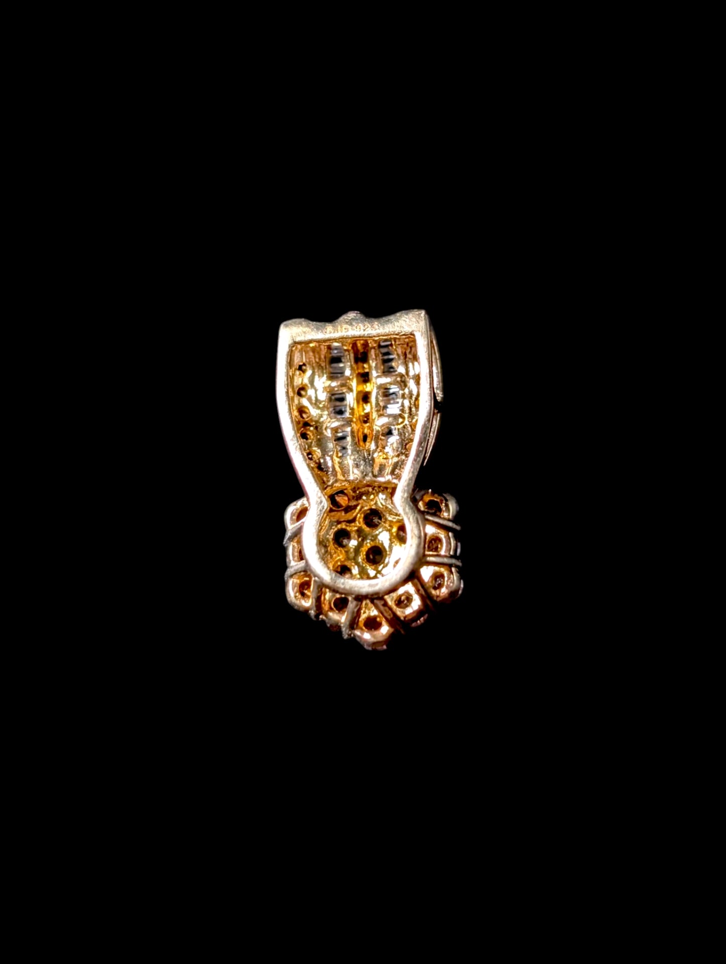 Vintage Chocolate and White Simulated Diamonds Gold over Sterling Pendant