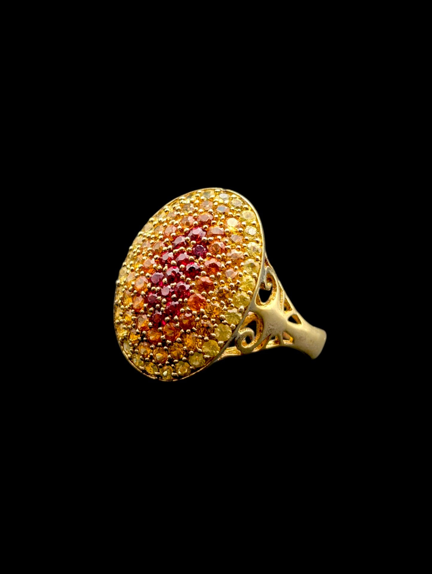 Vintage Inspired 18k Gold Vermeil Ombre Genuine Fancy Sapphire and Ruby Cluster Sterling Silver Ring