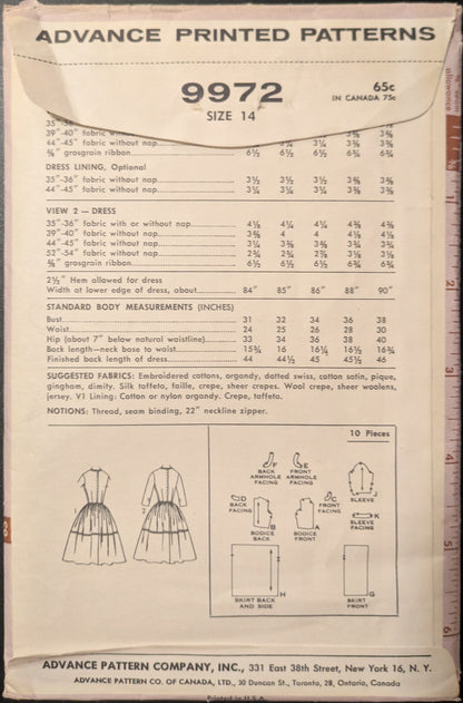 1950s Vintage Advance 9972 Sewing Pattern Size 14