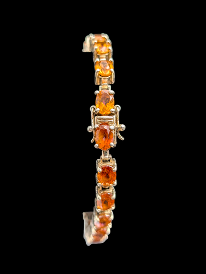 Vintage 14+ Carat Oval Cut Orange Genuine Mexican Fire Opal Pink and Blue Flash Sterling Silver Tennis Bracelet