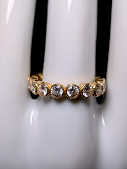 Vintage Designer Heng Ngai 14kt Solid Yellow Gold Simulated White Diamond Eternity Band Ring