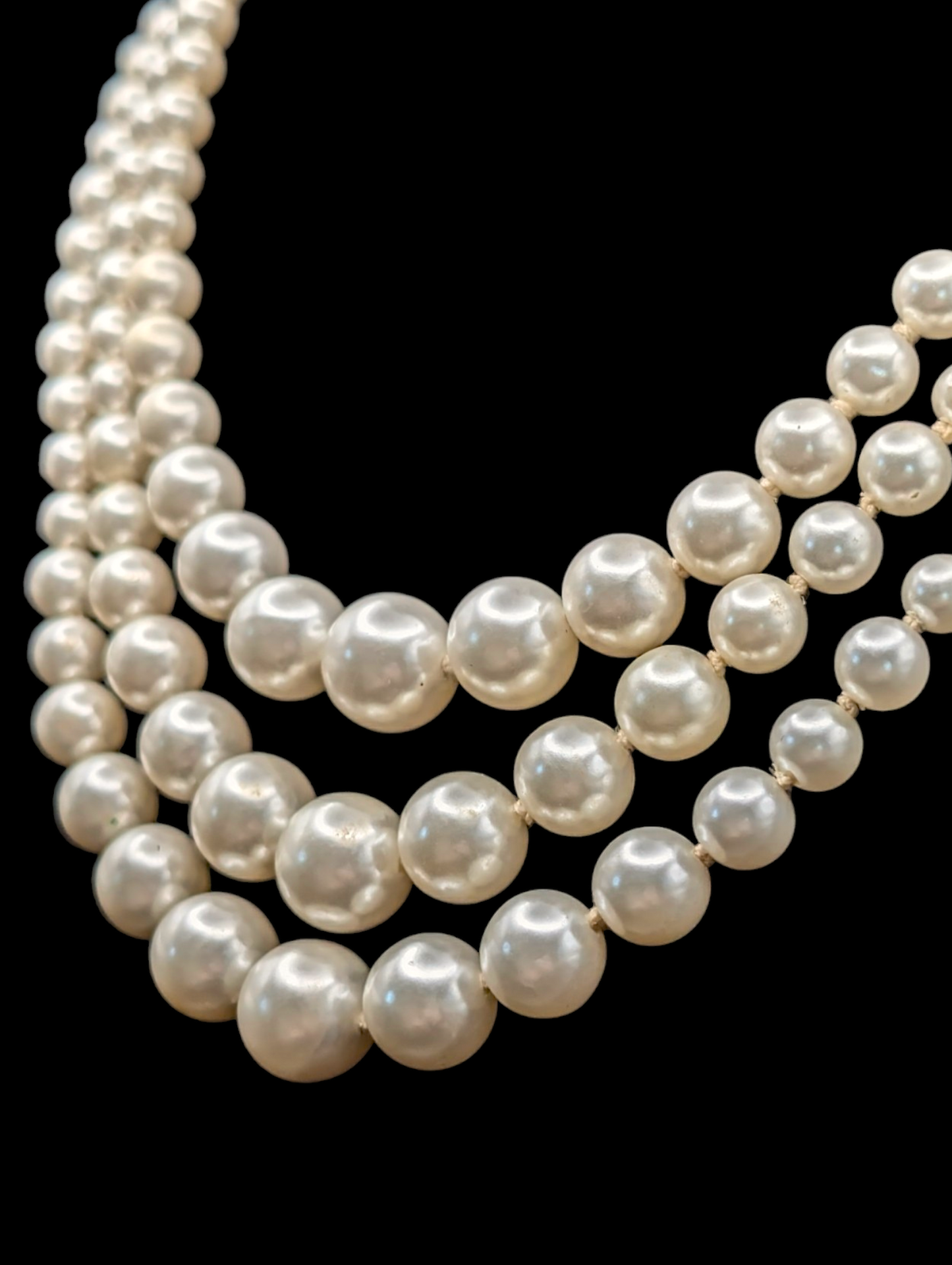 1940s-1960s 3 Strand Faux Pearl Necklace