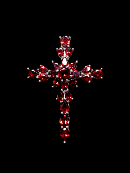 Vintage Large Cross Genuine Red Silpada Garnet Sterling Silver Pendant