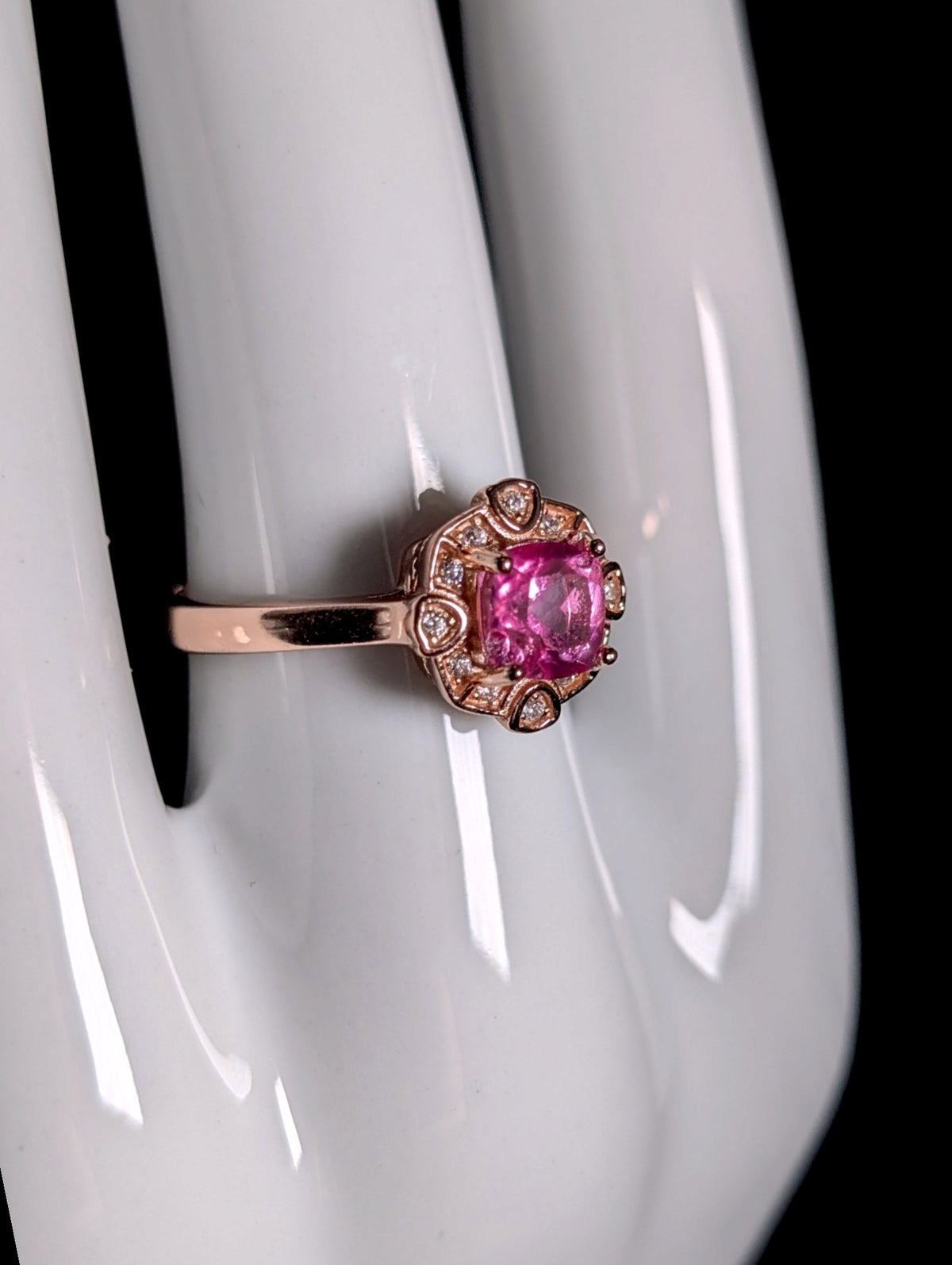 Vintage Edwardian Inspired Genuine Pink Topaz Rose Gold over Sterling Silver Ring