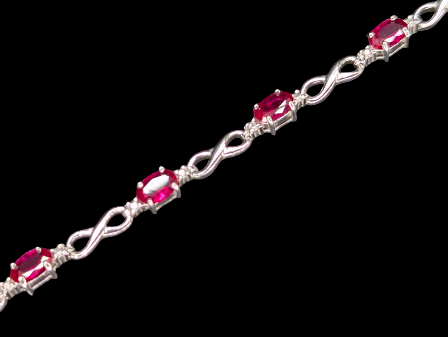 Vintage Genuine Ruby Gemstone Sterling Silver Infinity Tennis Bracelet