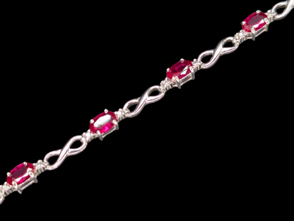 Vintage Genuine Ruby Gemstone Sterling Silver Infinity Tennis Bracelet