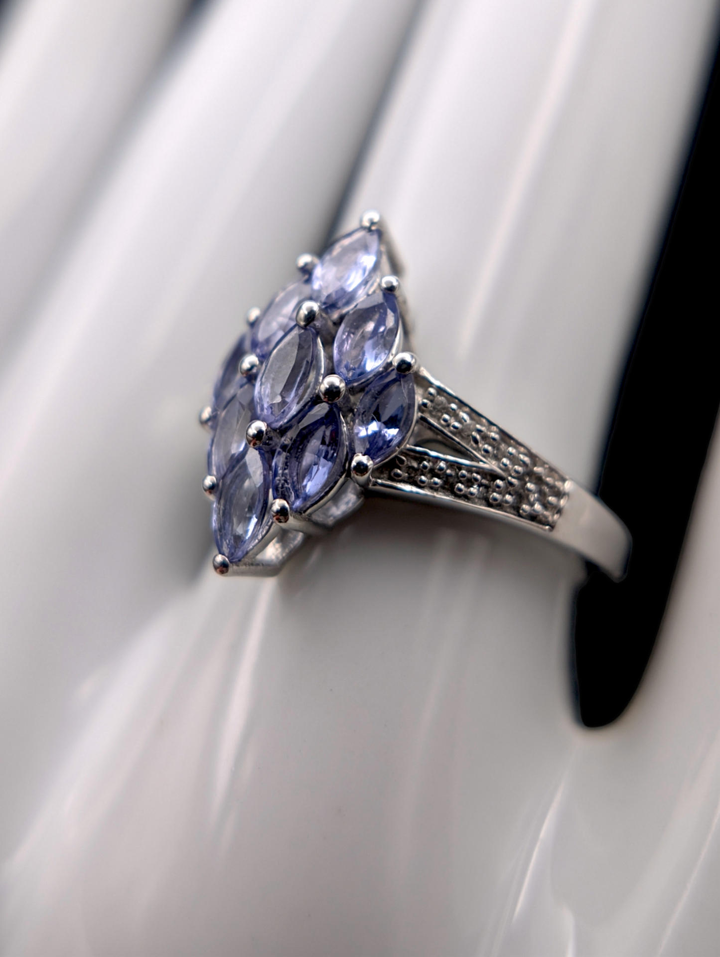 Vintage Cluster Genuine Tanzanite and White Topaz Split Shank Sterling Silver 925 Ring