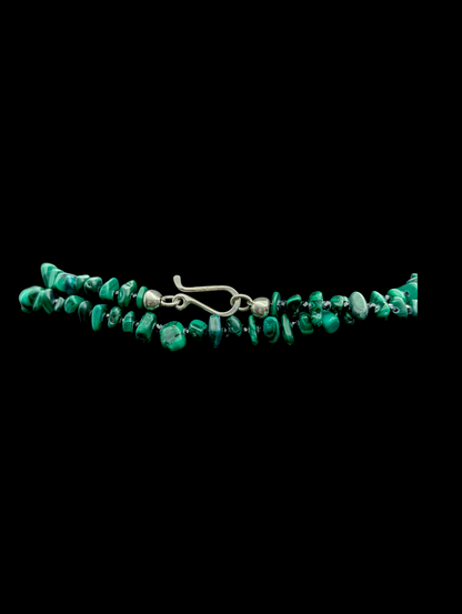 Vintage Genuine Malachite and Black Onyx Gemstone Extra Long Sterling Silver Necklace