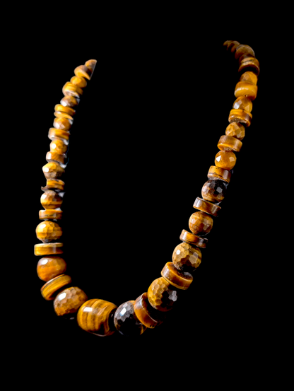Vintage Designer Artesian Chunky Earth Mined Genuine Tiger's Eye Polished Beaded Sterling Silver Necklace