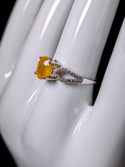 Vintage Inspired Oval Cut Earth Mined Genuine Yellow Sapphire Solitaire 14k White Gold over Sterling Split Shank Ring