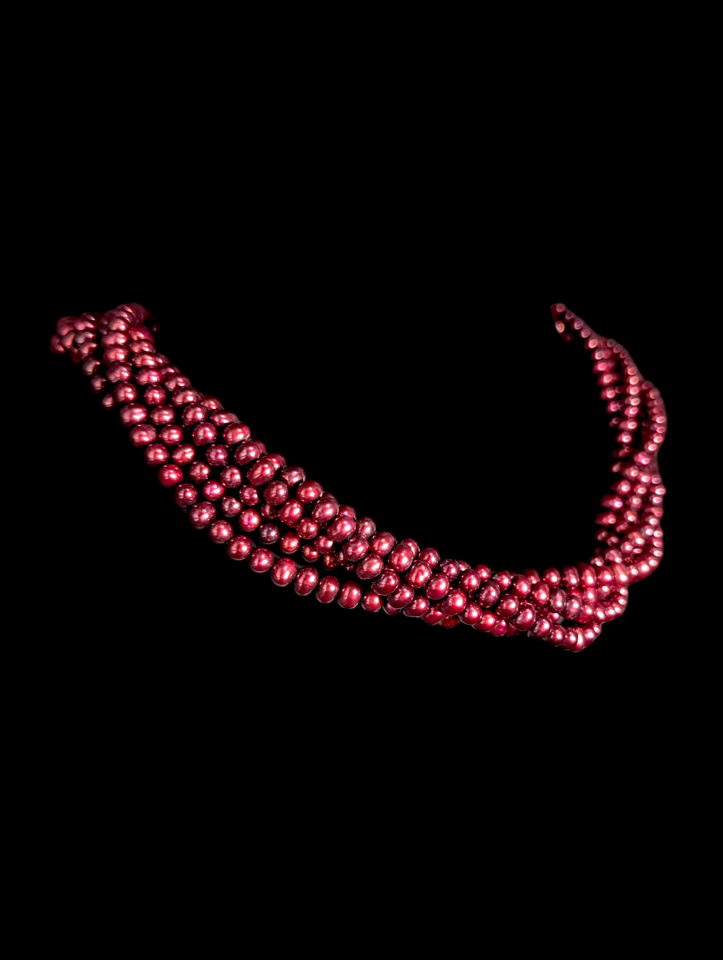 Vintage 3 Piece Set Genuine Cranberry Red Pearls Multi Strand 14k Gold Filled Necklace, Bracelet and Earrings Set