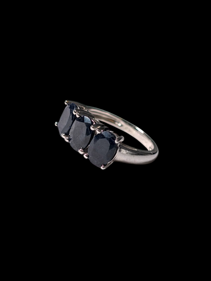 Vintage 2+ Carat Tri Stone Earth Mined Genuine Blue Sapphire Sterling Silver Ring