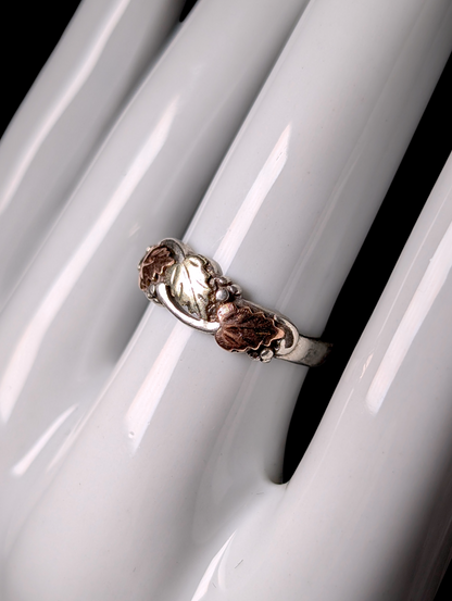 Vintage Black Hills 10k Gold Grape Leaf Trio and Sterling Silver Band Ring