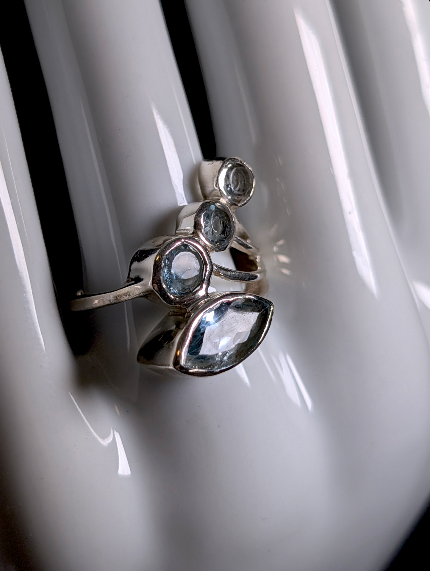 Vintage Inspired Mixed Cut Genuine Sky Blue Topaz Sterling Silver Ring