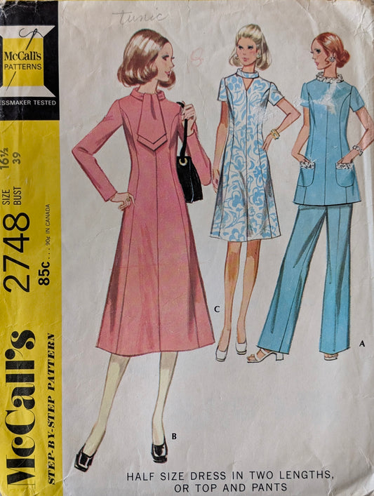 1971 Original Vintage Sewing Pattern: McCall's 2748 Size 16.5