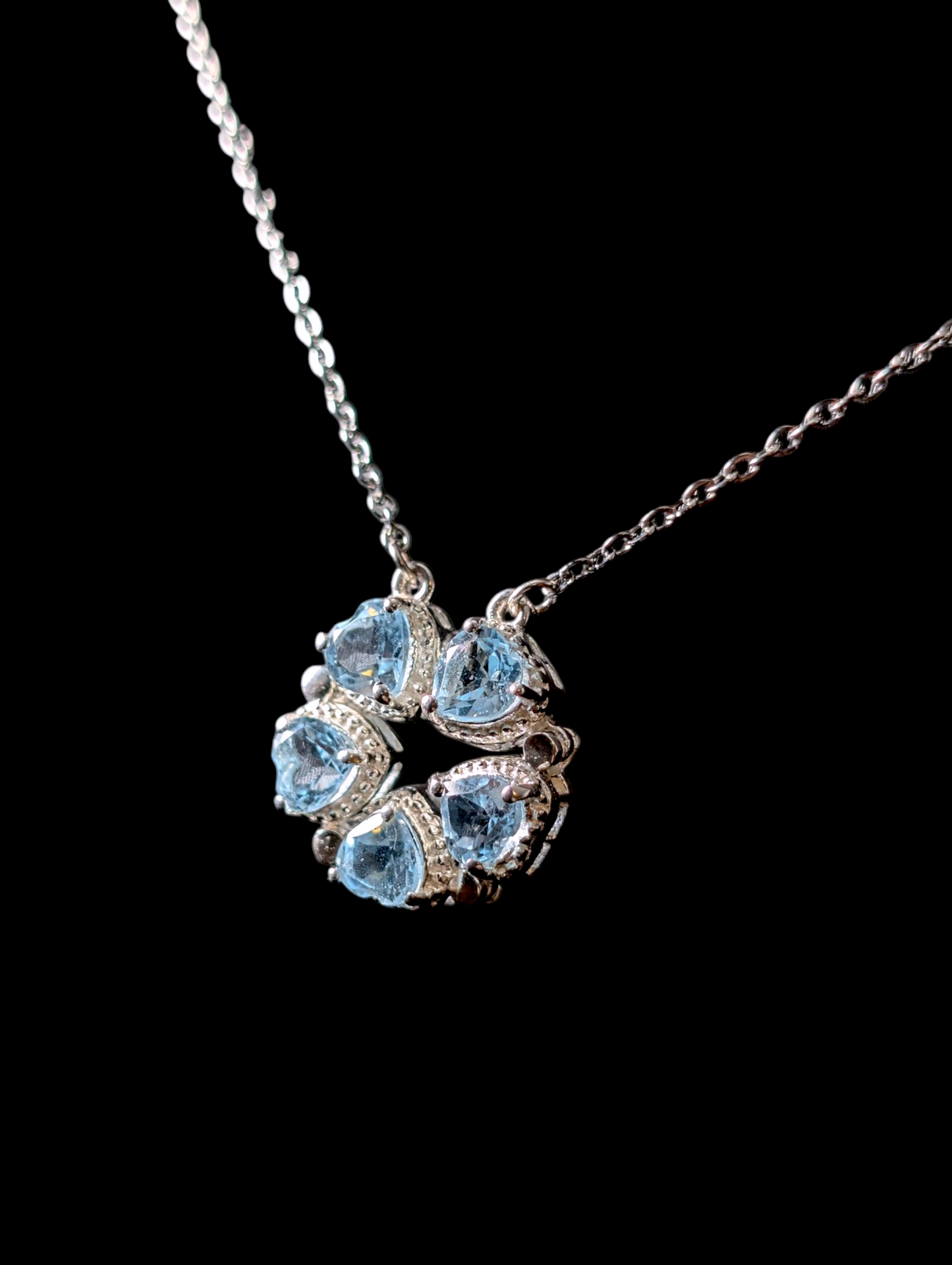 Vintage Heart Cut Convertible Wreath to Row Genuine Sky Blue Topaz Sterling Silver Necklace
