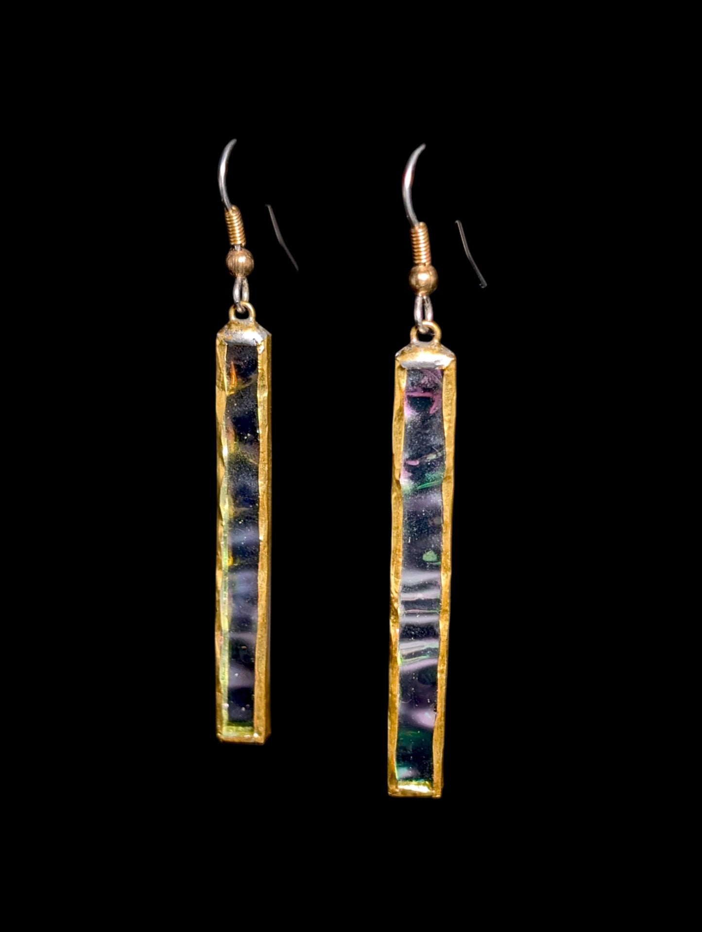 Vintage Aurora Borealis Crystal Bar Rectangular Gold Earrings