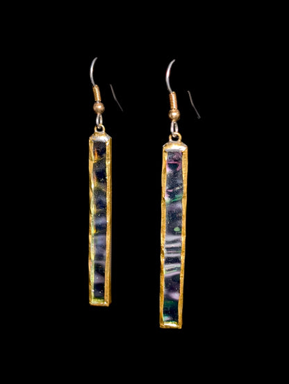 Vintage Aurora Borealis Crystal Bar Rectangular Gold Earrings