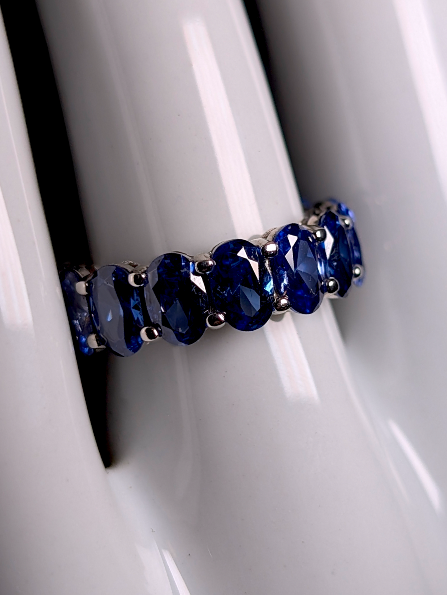 Vintage Full Eternity Band Oval Cut Earth Mined Genuine Tanzanite in Rich Violet Blue 5+ Carat Sterling Silver Ring