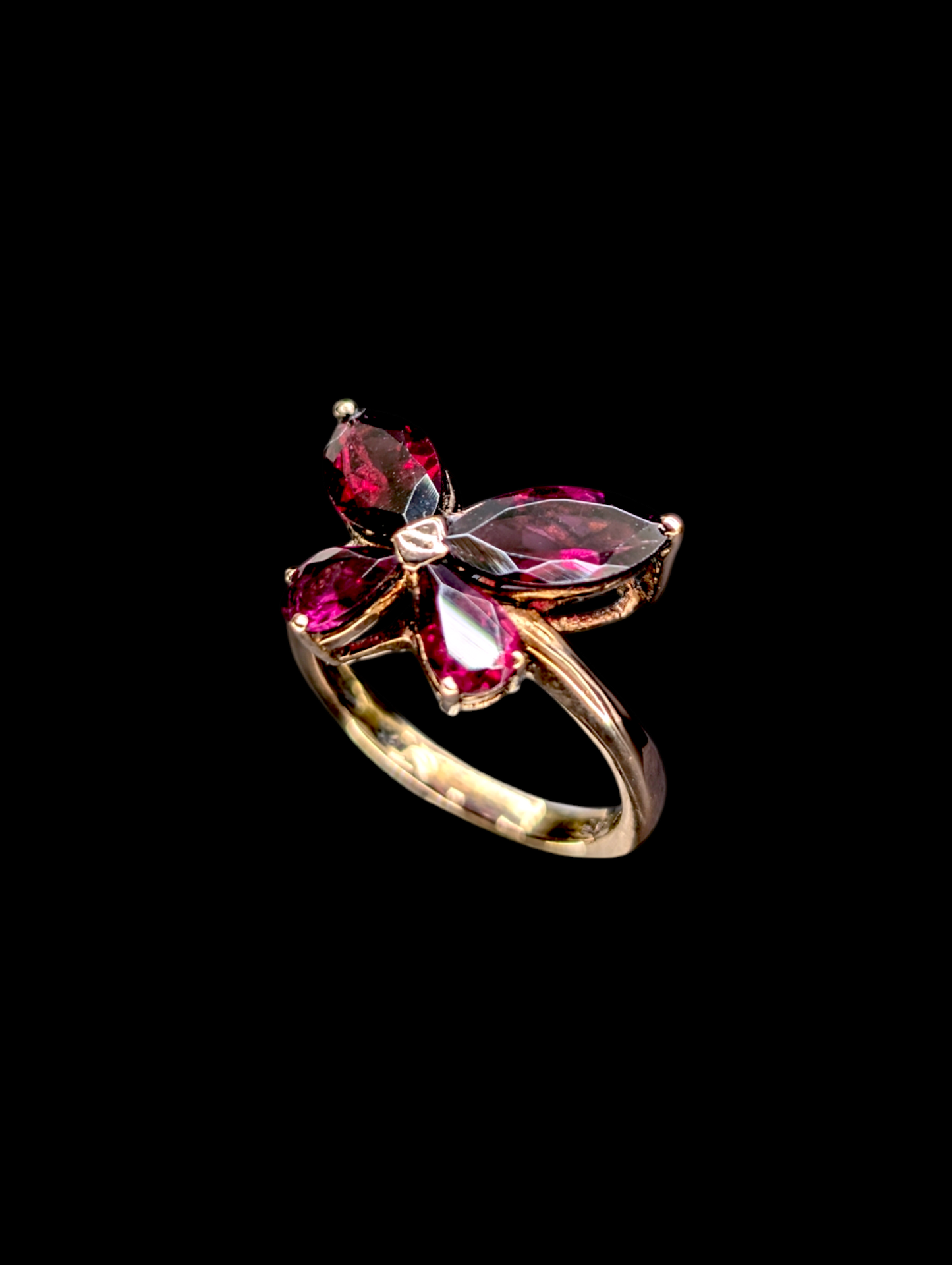 Vintage Butterfly Genuine Rhodolite Garnet Rose Gold Over Sterling Silver Ring