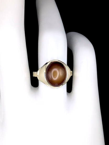 Vintage Oval Cabochon Simulated Tigers Eye Gold Toned Adjustable Ring
