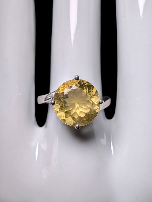 Vintage 9+ Carat Genuine Canary Yellow Citrine Solitaire Sterling Silver Ring