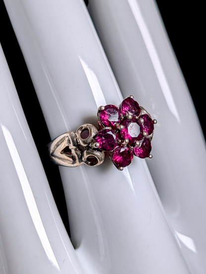 Vintage Michelle Albala Genuine Purple Garnet Flower and Heart Sterling Silver Ring