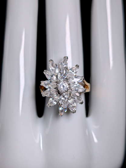 Vintage Marquise Cut Simulated Diamond Cluster Starburst 14K Yellow Gold Vermeil Cocktail Statement Ring