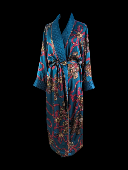 Vintage Victoria's Secret Gold Label Silk Quilted Trim Blue Robe