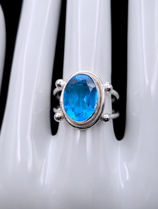 Vintage Simulated Blue Swiss Topaz 925 Sterling Silver Ring