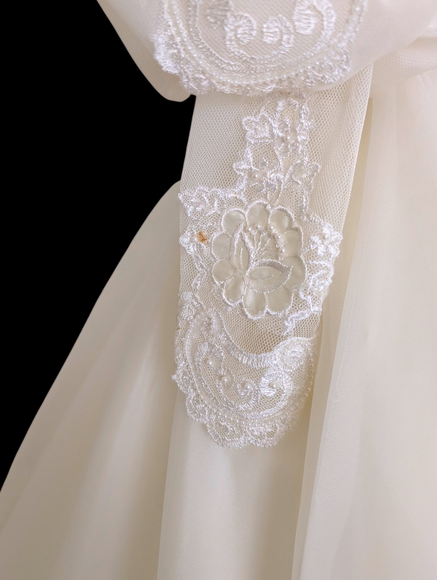 Vintage 1980s Victorian Revival Pearl and Sequin Beaded with Mutton Sleeves Wedding Dress