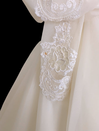Vintage 1980s Victorian Revival Pearl and Sequin Beaded with Mutton Sleeves Wedding Dress