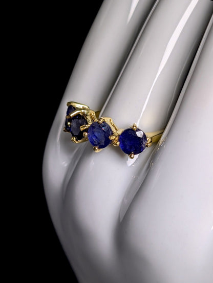 Vintage 4 Stone Row Genuine Sapphire Gold over Sterling Ring