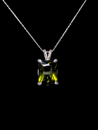 Vintage 14+ Carat Emerald Cut Genuine Chrome Diopside Sterling Silver Pendant