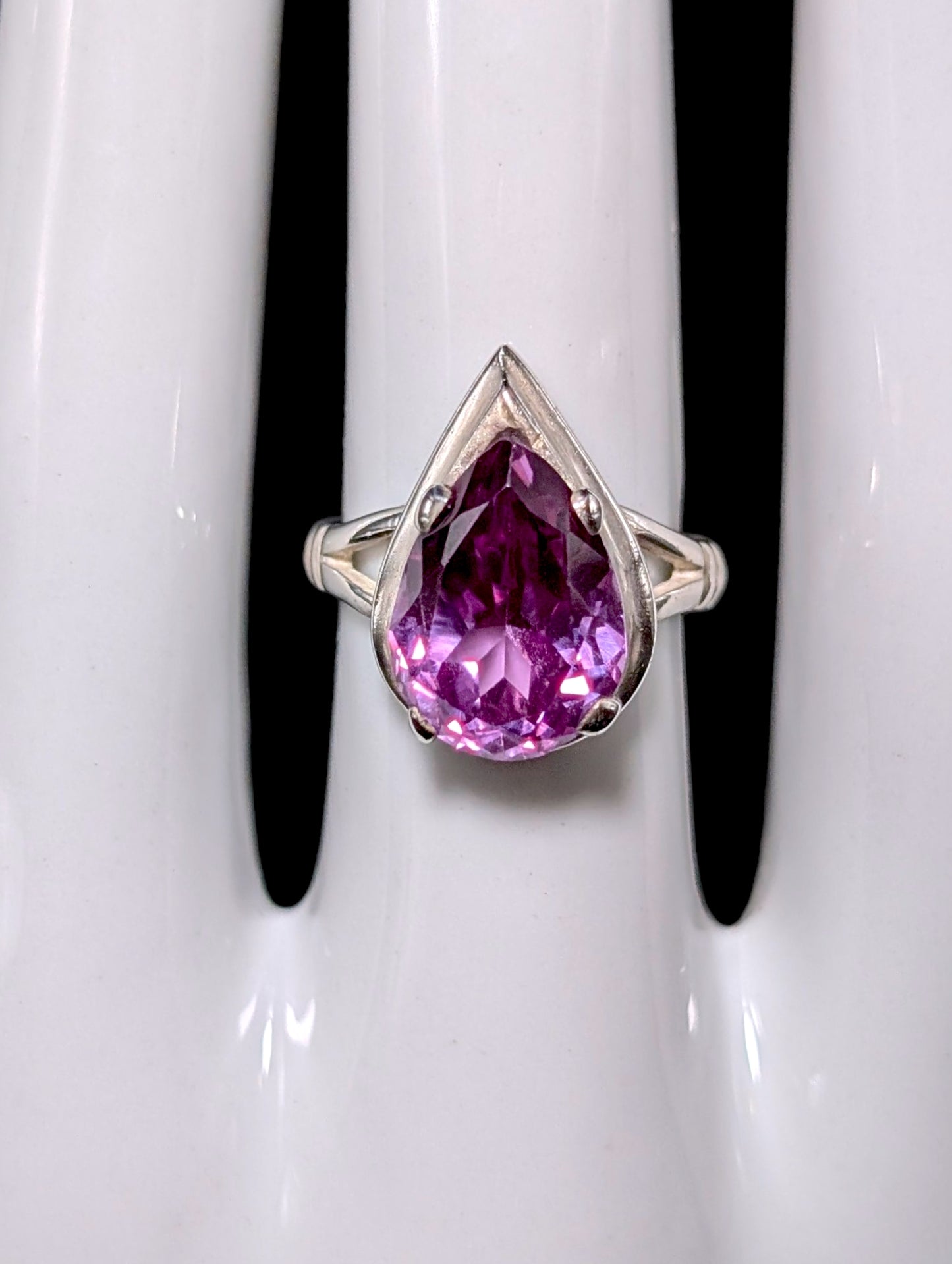 Vintage Pear Cut Solitaire Genuine Purple Sapphire Sterling Silver Ring