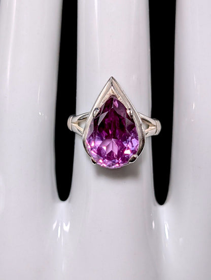 Vintage Pear Cut Solitaire Genuine Purple Sapphire Sterling Silver Ring