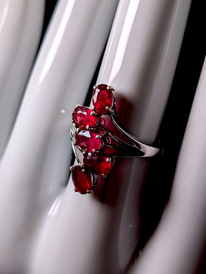 Vintage Oval Cut Genuine Ruby Sterling Silver Waterfall Ring
