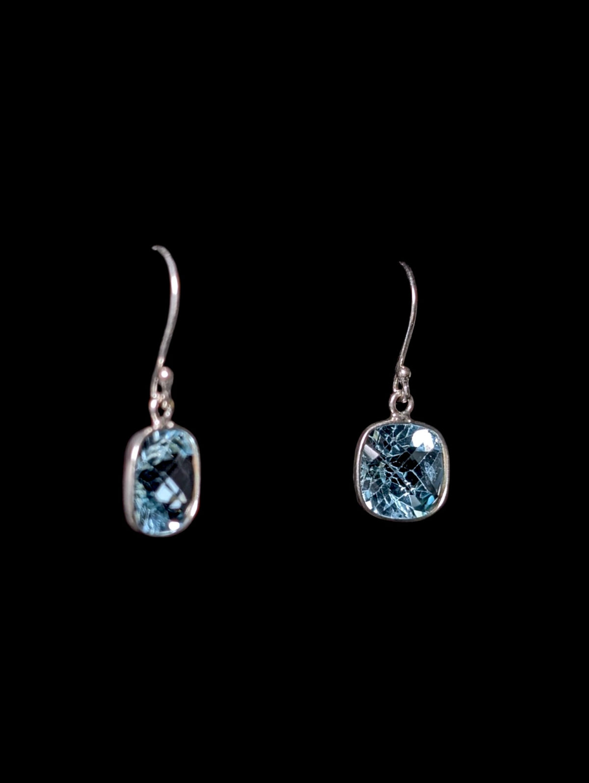 Vintage Cushion Rose Cut Genuine Swiss Blue Topaz Sterling Silver Dangle Earrings