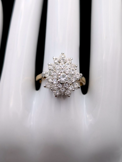 Vintage Teardrop Cluster Simulated Diamond Gold over Silver Statement Ring