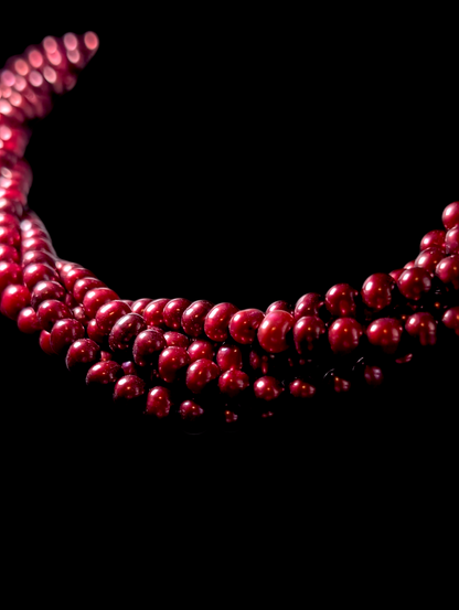Vintage 3 Piece Set Genuine Cranberry Red Pearls Multi Strand 14k Gold Filled Necklace, Bracelet and Earrings Set