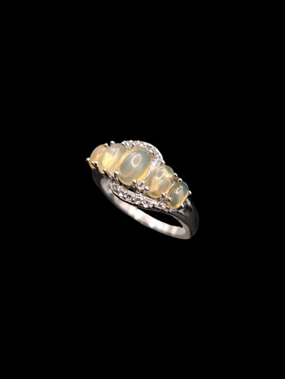 Vintage Earth Mined Genuine Ethiopian Opal and White Topaz 925 Sterling Silver Ring