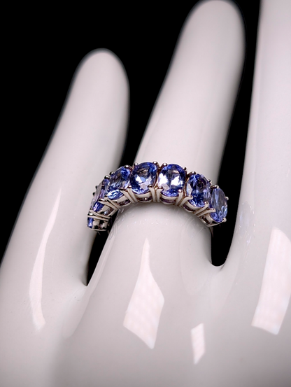 Vintage Half Eternity Band Oval Cut Earth Mined Genuine Tanzanite 3 Carat Sterling Silver Ring