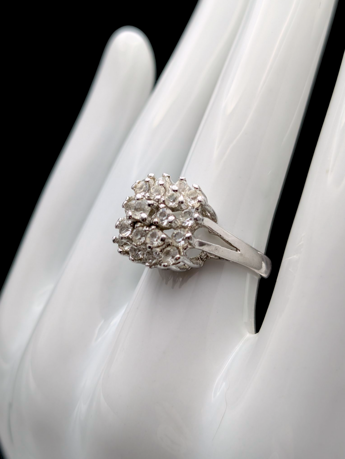 Vintage Uncas Solitaire Cluster Square Simulated Diamond Sterling Silver Vacation Ring