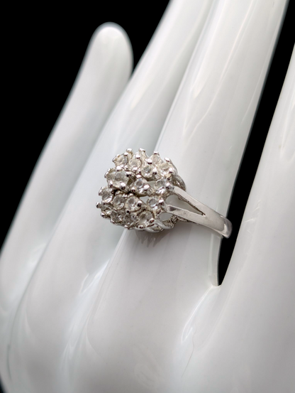 Vintage Uncas Solitaire Cluster Square Simulated Diamond Sterling Silver Vacation Ring