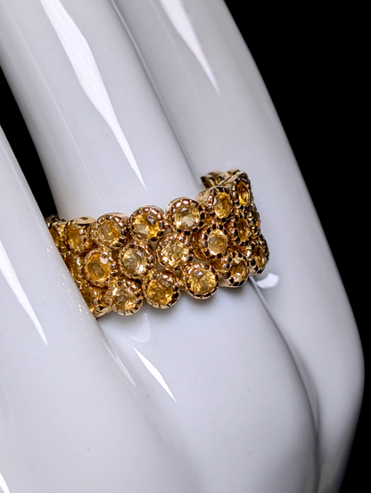 Vintage Ariel Linked Genuine Citrine Infinity Band Gold Toned Ring