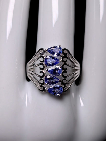 Vintage Waterfall Genuine Tanzanite Unique Sterling Silver Ring