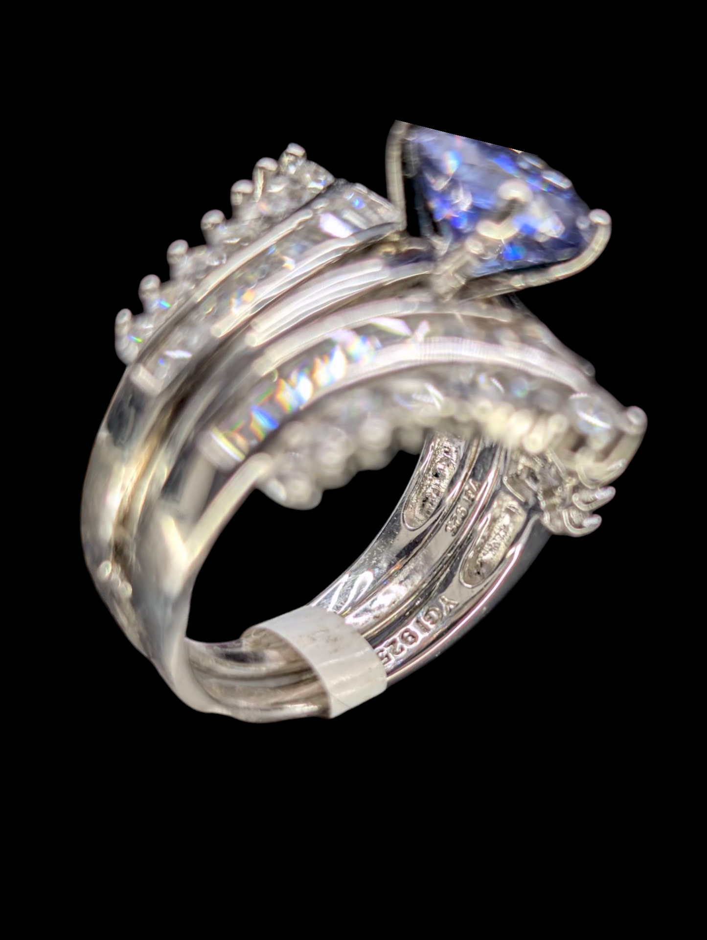 Vintage Inspired Simulated Tanzanite and Diamond 3 Piece Sterling Silver Ring Set