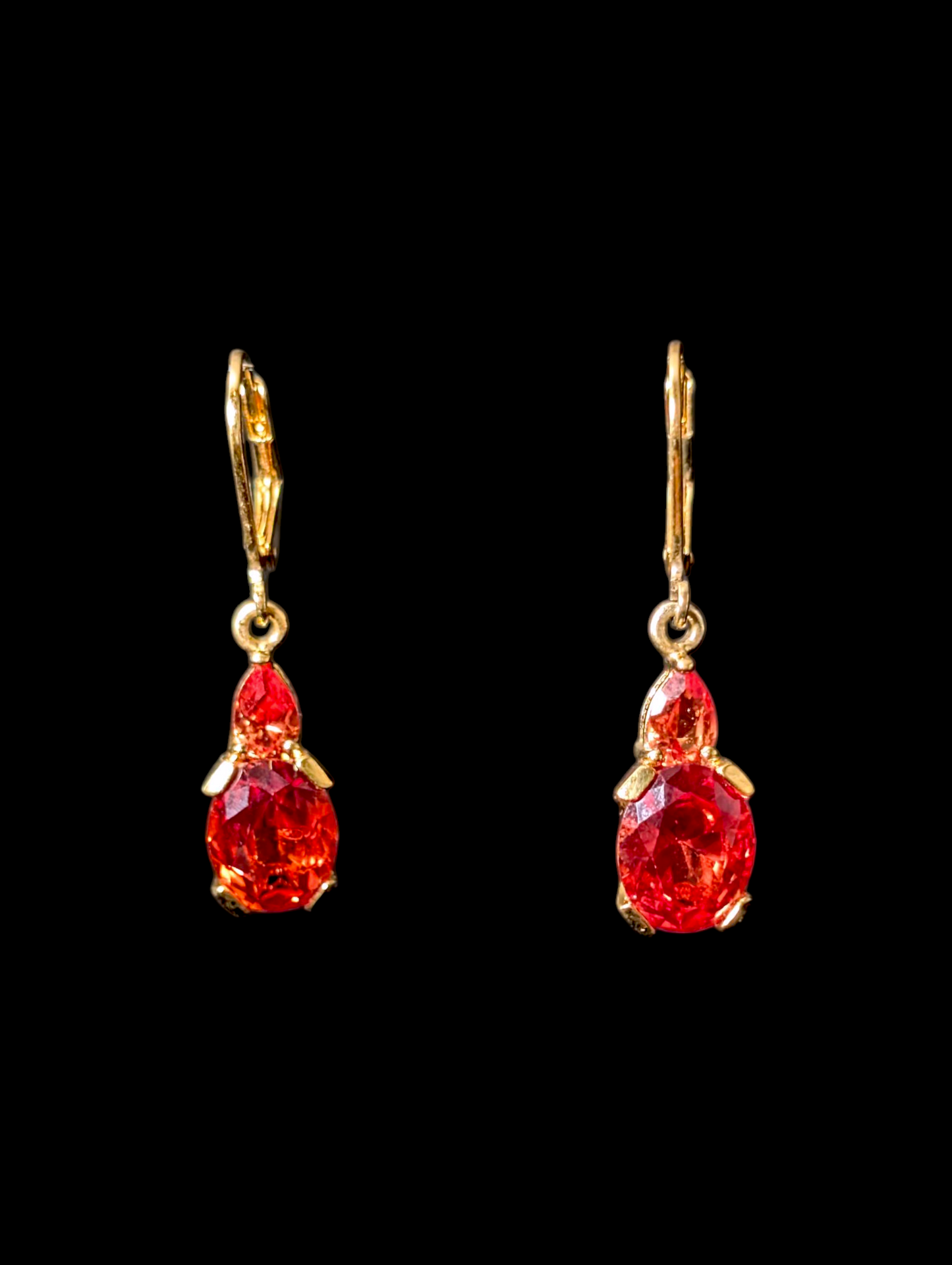 Vintage Chateau D'Argent Dangle Genuine Padparadscha and Orange Sapphire Leverback 18k Yellow Gold Vermeil Earrings